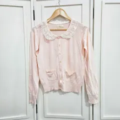 レースカラー ピンク カラー カーディガン