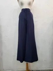 春新商品 ネイビー ワイド パンツ スラックスS