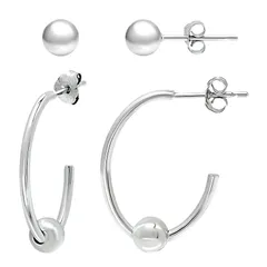 Aleure Precioso レディース アクセサリー ピアス・イヤリング Aleure Precioso Bead Stud Beaded Hoop Earring Set Silver Tone シルバー