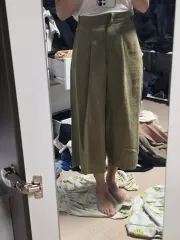 カーキ ワイド リネン パンツ