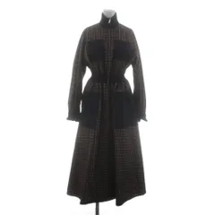 ロキト LOKITHO ドットチェックコートドレス ワンピース ロング マキシ 長袖 スタンドカラー ジップアップ 2 茶 ブラウン 紺 ネイビー LKF283-C01 /KU