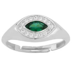 Sunkissed Sterling レディース アクセサリー リング Sunkissed Sterling Silver Green Clear Cubic Zirconia Eye Ring Silver Tone シルバー