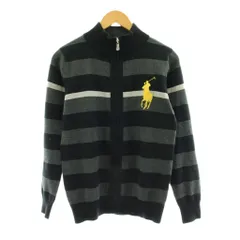 ポロ バイ ラルフローレン Polo by Ralph Lauren CLASSIC FIT ビッグポニー ニットジャケット ブルゾン ジップアップ ボーダー柄 M 黒 ブラック グレー /KU