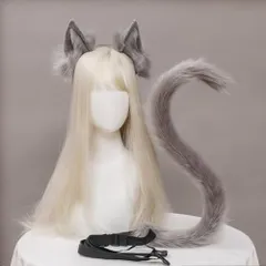 猫耳 きつね耳 しっぽ セット コスプレ 狐 ふわふわ 尻尾 耳 2点セット 狼 コスプレ 仮装 変装 ハロウィン 文化祭 コスプレアクセサリー 尾＋耳 (C-グレー)pms 3b275a47