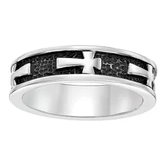 リンクス メンズ アクセサリー リング Tシャツ Mens LYNX Black IonPlated Stainlessteel Cross Ring Two Tone ブラック