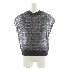 ボールジー BALLSEY トゥモローランド 23SS チュールエンブロイダリー レースフレンチスリーブプルオーバー シャツ ブラウス 総柄 36 紺 ネイビー 黒 ブラック 11-01-32-01402 /AN28