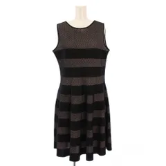 レリアン Leilian NEMIKA SHE’S SO フレアワンピース ミモレ ロング ノースリーブ クルーネック ストレッチ ボーダー柄 9 黒 ブラック ピンクベージュ /BB