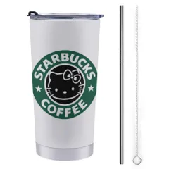 ハローキティ マグカップ ストロー&ストローブラシ付き マグカップ コーヒーカップ 600ML コンビニカップ タンブラー ステンレス製 保冷 保温 車用 蓋付き 持ち運び 水筒 大容量 直飲み キャラクター かわいいma fcfe858e