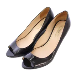 プラダ PRADA パンプス オープントゥ アーモンドトゥ ウェッジソール エナメル ワンカラー 無地 36.5 黒 ブラック /BB