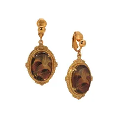 1928 レディース アクセサリー ピアス・イヤリング フラワー柄 フラワー 1928 GoldTone Floral Oval ClipOn Drop Earrings Brown ブラウン