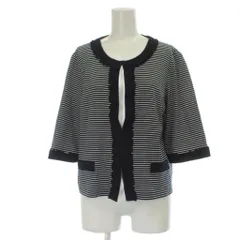 レリアン Leilian カーディガン 13 紺 ネイビー 白 ホワイト ボーダー柄 七分袖 ノーカラー /GP