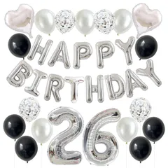 【数量限定】誕生日 バルーン 風船 飾り 付け BIRTHDAY セット 26歳 数字 バルーン シルバー ハッピーバースデー HAPPY 誕生日 デコレーション 男の子 女の子 パーティー 飾り