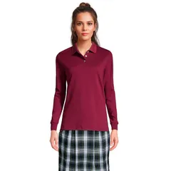 ランズエンド レディース トップス Tシャツ ポロシャツ Womens Lands End School Uniform Long Sleeve 3Button Interlock Polo Shirt Burgundy バーガンディ