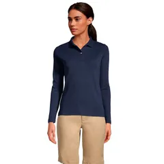 ランズエンド レディース トップス Tシャツ ポロシャツ Womens Lands End School Uniform Long Sleeve 2Button Interlock Polo Shirt Burgundy バーガンディ
