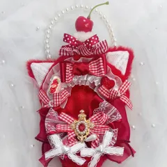 10cm ちびぐるみ ぬい服 チェリー赤 ネコ 推しぬい しっぽ付き パールチェーン付属 #66