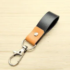 キーホルダー バイカラー 【型押しブラック】 チャーム 小さい 革 ストラップ