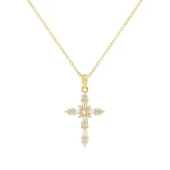 プリムローズ レディース アクセサリー ネックレス・チョーカー・ペンダントトップ レース PRIMROSE Sterling Silver Cubic Zirconia Baguette Cross Pendant Necklace Gold Tone ゴール