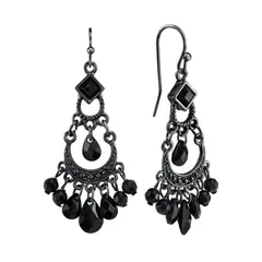 1928 レディース アクセサリー ピアス・イヤリング 1928 Silver Tone Bead Chandelier Earrings Jetone Black ブラック