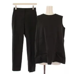 セオリーリュクス theory luxe ECO CRUNCH WASH ONDA ＆CAROL E セットアップ カットソー ノースリーブ クルーネック スラックスパンツ ジップフライ ストレッチ 無地 38 36 チャコールブラック /BB