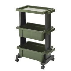 JEJ Astage 工具車 桌子型 日本製造 组装式 3层 带轮 黑绿 TWT-490G 宽49×深29.5×高75.5cm@