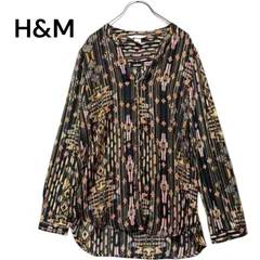 ●棚番号S-3 H&M エイチアンドエム　総柄 シアーカットソー トップス 長袖 モード サイズ38 スキッパーシャツ