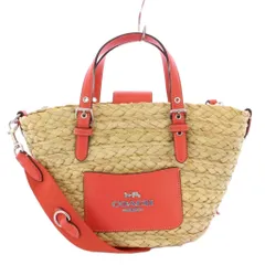 コーチ COACH 2WAY カゴバッグ かごバッグ ハンドバッグ ショルダーバッグ 編み込み ロゴ バイカラー ベージュ サーモンピンク CJ519 /BB