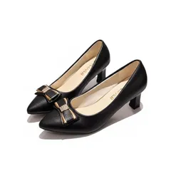 [ReiLuana] パンプス 結婚式 痛くない 歩きやすい 5cm ヒール ポインテッドトゥ ビジュー リボン 人気 可愛い お洒落 かっこいい 5cm ミドル フォーマル 綺麗め 華やか セクシー 足元 スタイリッシュ ビ [ブラック] [23.5 cm]