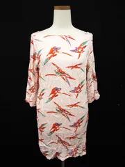 フォーエバー21 FOREVER21 I LOVE H81 ワンピース ミニ 総柄 七分袖 S ピンク