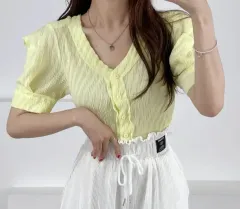 肩パッド パフ 半袖カーディガン