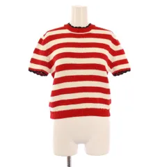 ミュウミュウ miumiu ニット 半袖 ストレッチ ボーダー柄 バイカラー 36 赤 レッド 白 ホワイト /BB