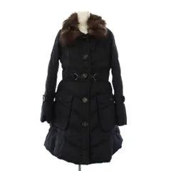 バーバリーブルーレーベル BURBERRY BLUE LABEL ダウンコート ミドル丈 裏地ノバチェック フォックスファー 38 黒 /KH