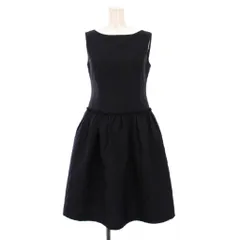 フォクシーニューヨーク FOXEY NEW YORK collection Dress Lris フレアワンピース ひざ丈 ノースリーブ ボートネック 刺繍 バイカラー 38 紺 ネイビー 黒 ブラック /BB