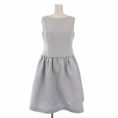 フォクシーニューヨーク FOXEY NEW YORK collection Dress Lris フレアワンピース ひざ丈 ノースリーブ ボートネック 刺繍 総柄 38 水色 ライトブルー /BB