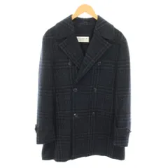 トゥモローランド TOMORROWLAND ピルグリム PILGRIM 22AW ウールシルクダブルブレステッドコート Delfino ピーコート Pコート アウター チェック柄 カシミヤ混 絹 シルク混 麻 リネン混 44 紺 61-09-24-09101