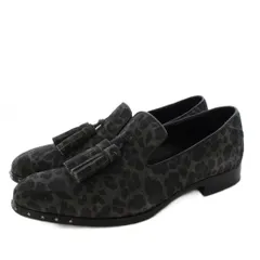 ジミーチュウ JIMMY CHOO タッセルローファー モカシン ヒョウ柄 レオパード スエード 42 グレー 黒 /KH