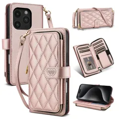 【在庫処分】ショルダー 肩掛け 手帳型 斜め掛け 用のiphone15pro ケース 上質PUレザー おしゃれ ケース 刺繍 大容量収納 カードポケット付き カード収納 全面保護 耐衝撃 適用のいphone15pro スタンド機能 擦り傷防止 ストラップと首掛