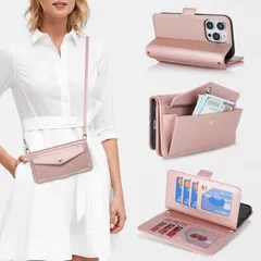 【人気商品】iphone 15promax スマホケース スタンド機能 大容量 財布型 カード収納 耐衝撃 アイホン15プロマックスケース 耐久性 ショルダー 全面保護 スマホ 女性 手帳型 肩がけ ケース 首掛け max 斜め掛け pro ショルダー 15 