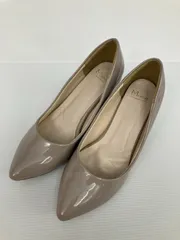 menue メヌエ パンプス 24.5 ベージュ エナメル 無地 ポインテッドトゥ 太ヒール 3.1～5cm ストラップなし