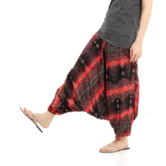 [沖縄技研] レーヨン サルエルパンツ アラジンパンツ タイパンツ メンズ レディース 2way 総柄 オールインワン (アラビアンレッド) [アラビアンレッド]
