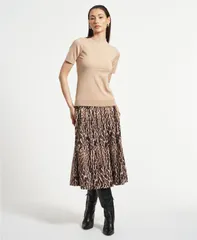 イザックミズラヒ レディース アウター ニット・セーター モックネック セーター Isaac Mizrahi Womens Mock Neck Short Sleeve Sweater Camel キのサムネイル