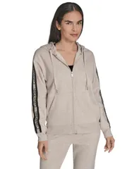 カルバンクライン レディース アウター ジャケット・ブルゾン ロゴ フリース パーカー ジャケット Calvin Klein Womens Fleece Logo Tape Hoodie Jacket Cortado Heather ヘザー