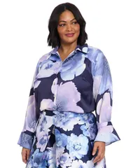 ミューズ レディース トップス シャツ フラワー柄 プラスサイズ プリント フラワー Muse Plus Size FloralPrint Top NavyLilacBlue ネイビーのサムネイル