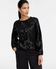 アイエヌシー インターナショナル コンセプト レディース アウター ニット・セーター セーター スパンコール INC International Concepts Womens Bold Sequin Sweater Deep Black ブラック