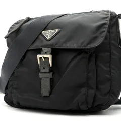 良品 PRADA プラダ ショルダーバッグ テスート ナイロン レザー ブラック 黒 三角ロゴ プレート 白タグ 斜め掛け 肩掛け クロスボディ 軽量 丈夫 メンズ レディース ユニセックス カジュアル ビジネス 通勤 通学 旅行 サブバッグ 鞄