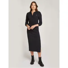 カルバンクライン レディース トップス ワンピース ポロシャツ Calvin Klein Jeans WOVEN LABEL RIB POLO LS DRESS Ck Black ブラック