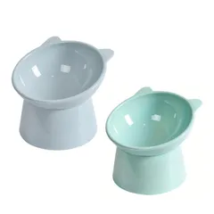 Saki&Masa フードボウル 傾斜 軽量 猫 犬 ペットボウル えさ皿 水飲み ペット プラスチック 食器 2個セット (ブルー.グリーン) [ブルー.グリーン]のサムネイル