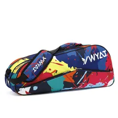 新品 FMAFNLY バドミントンラケットバッグ テニス ワンショルダー ケース スポーツ ラケット収納 部活 バドミントンラケット6本収納可能 テニスラケット4本収納可能 2室 シューズ収納 防水 グラフィティイエロー