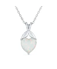 ブリング レディース アクセサリー ネックレス・チョーカー・ペンダントトップ レース Bling Jewelry White Created Opal Heart Pendant Necklace in 925 Sterling White ホワイト