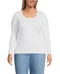 ランズエンド レディース トップス シャツ プラスサイズ ジャージー Lands End Plusize Lightweight Jersey Skimming Long Sleeve Scoop Neck Tshirt White ホワイト