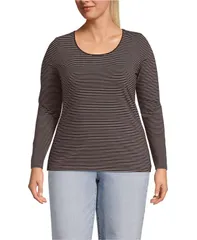 ランズエンド レディース トップス シャツ プラスサイズ ジャージー Lands End Plusize Lightweight Jersey Skimming Long Sleeve Scoop Neck Tshirt Rich coffee thin st